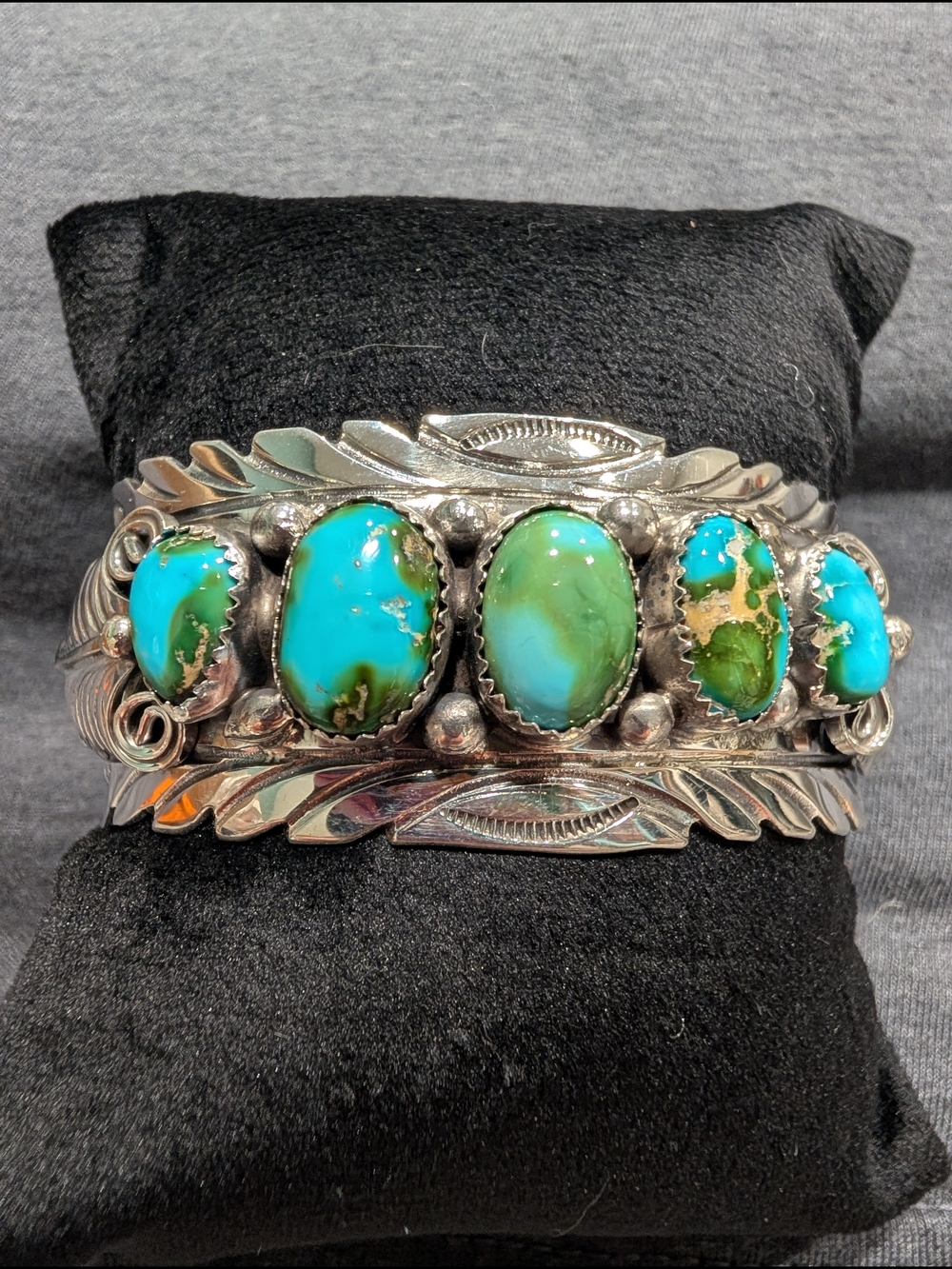 Handcrafted Golden Hills Turquoise Stone Sterling Sllver Cuff By M Thomas Jr